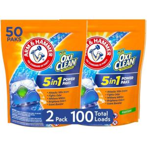 imageArm ampamp Hammer Plus OxiClean 5in1 HE Laundry Power Paks 2 pack 50 count pods 100 loads