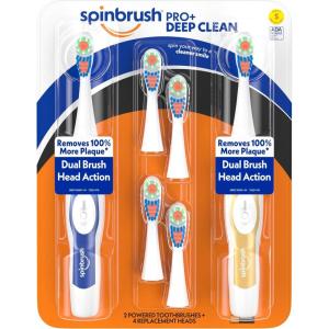 imageSpinbrush Pro Deep Clean Value Pack Battery Toothbrush for Adults 2 Brushes ampamp 4 Replacement HeadsAdults Toothbrush