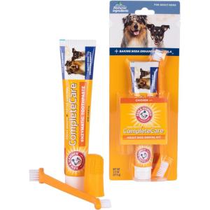 imageArm ampamp Hammer for Pets Complete Care Puppy Dental Kit Includes 25 oz Dog Toothpaste in Peanut Butter Flavor Small Dog Toothbrush for Small Dogs and Puppies and Microfiber Finger Brush Pack of 1Dog  Chicken Flavor