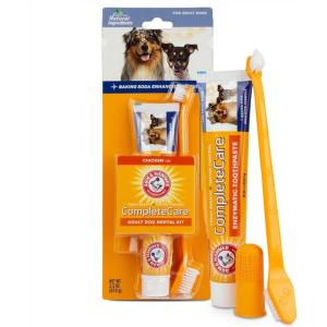 imageArm ampamp Hammer for Pets Complete Care Puppy Dental Kit Includes 25 oz Dog Toothpaste in Peanut Butter Flavor Small Dog Toothbrush for Small Dogs and Puppies and Microfiber Finger Brush Pack of 1Dog  Chicken