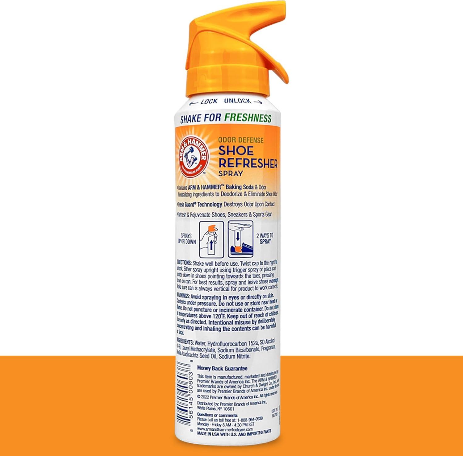 imageArm and Hammer Shoe Refresher Spray MultiPurpose Odor Remover for All Types of Footwear Shoe Deodorizer Spray Shoe Odor Eliminator Shoe Spray Shoe Smell Eliminator 4 oz 3 Pack4 Ounce Pack of 3