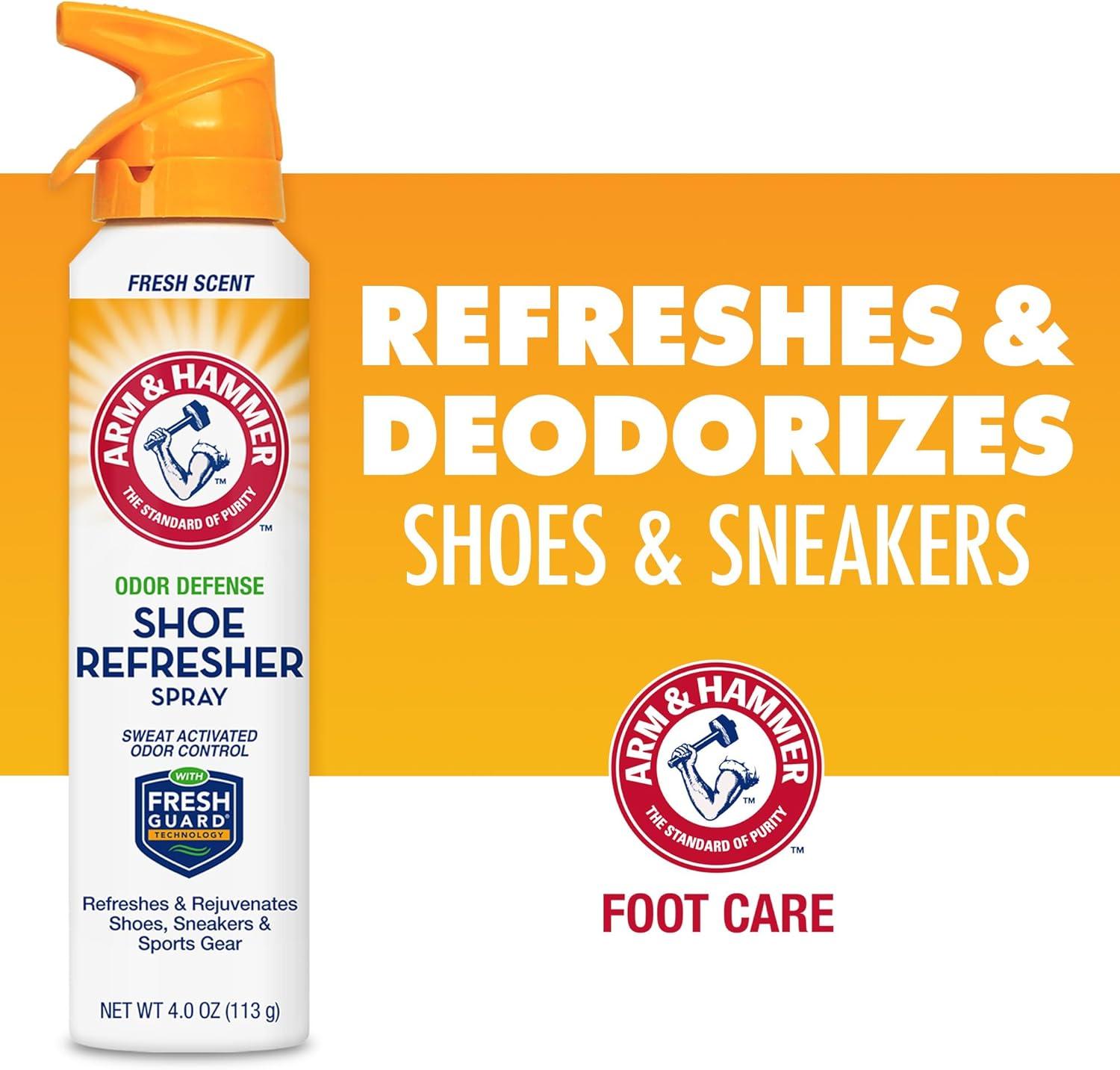 imageArm and Hammer Shoe Refresher Spray MultiPurpose Odor Remover for All Types of Footwear Shoe Deodorizer Spray Shoe Odor Eliminator Shoe Spray Shoe Smell Eliminator 4 oz 3 Pack4 Ounce Pack of 3