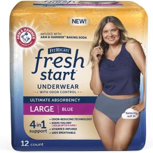 imageFitRight Fresh Start Incontinence and Postpartum Underwear for Women Large Blue 12 Count Ultimate Absorbency Disposable Underwear with The OdorControl Power of ARM ampamp HammerLarge 12 Count