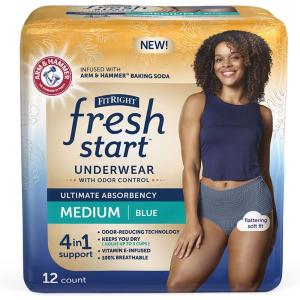 imageFitRight Fresh Start Incontinence and Postpartum Underwear for Women Large Blue 12 Count Ultimate Absorbency Disposable Underwear with The OdorControl Power of ARM ampamp HammerMedium 12 Count