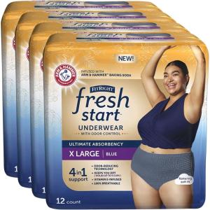 imageFitRight Fresh Start Incontinence and Postpartum Underwear for Women Large Blue 12 Count Ultimate Absorbency Disposable Underwear with The OdorControl Power of ARM ampamp HammerXLarge 48 Count