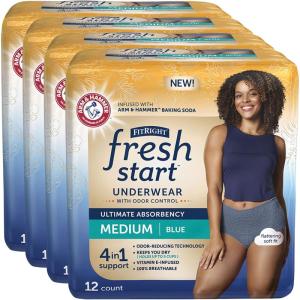 imageFitRight Fresh Start Incontinence and Postpartum Underwear for Women Large Blue 12 Count Ultimate Absorbency Disposable Underwear with The OdorControl Power of ARM ampamp HammerMedium 48 Count