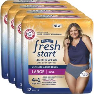 imageFitRight Fresh Start Incontinence and Postpartum Underwear for Women Large Blue 12 Count Ultimate Absorbency Disposable Underwear with The OdorControl Power of ARM ampamp HammerLarge 48 Count