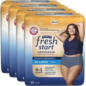 imageFitRight Fresh Start Incontinence and Postpartum Underwear for Women Large Blue 12 Count Ultimate Absorbency Disposable Underwear with The OdorControl Power of ARM ampamp HammerXXLarge 48 Count