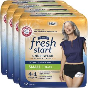 imageFitRight Fresh Start Incontinence and Postpartum Underwear for Women XXL Black 12 Count Ultimate Absorbency Disposable Underwear with The OdorControl Power of ARM ampamp HammerSmall 48 Count