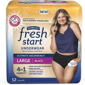 imageFitRight Fresh Start Incontinence and Postpartum Underwear for Women XXL Black 12 Count Ultimate Absorbency Disposable Underwear with The OdorControl Power of ARM ampamp HammerLarge 12 Count