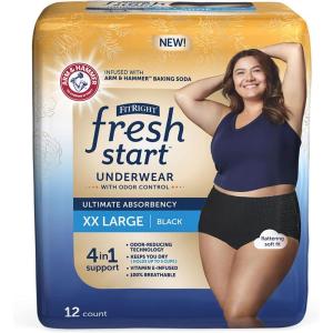 imageFitRight Fresh Start Incontinence and Postpartum Underwear for Women XXL Black 12 Count Ultimate Absorbency Disposable Underwear with The OdorControl Power of ARM ampamp HammerXXLarge 12 Count