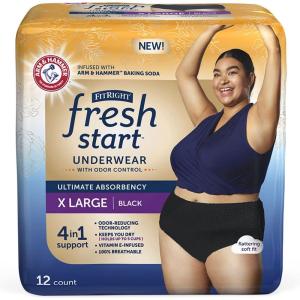 imageFitRight Fresh Start Incontinence and Postpartum Underwear for Women XXL Black 12 Count Ultimate Absorbency Disposable Underwear with The OdorControl Power of ARM ampamp HammerXLarge 12 Count