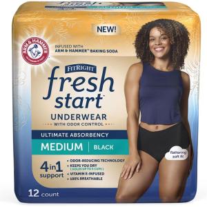 imageFitRight Fresh Start Incontinence and Postpartum Underwear for Women XXL Black 12 Count Ultimate Absorbency Disposable Underwear with The OdorControl Power of ARM ampamp HammerMedium 12 Count