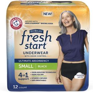 imageFitRight Fresh Start Incontinence and Postpartum Underwear for Women XXL Black 12 Count Ultimate Absorbency Disposable Underwear with The OdorControl Power of ARM ampamp HammerSmall 12 Count