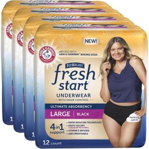 imageFitRight Fresh Start Incontinence and Postpartum Underwear for Women XXL Black 12 Count Ultimate Absorbency Disposable Underwear with The OdorControl Power of ARM ampamp HammerLarge 48 Count