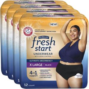 imageFitRight Fresh Start Incontinence and Postpartum Underwear for Women XXL Black 12 Count Ultimate Absorbency Disposable Underwear with The OdorControl Power of ARM ampamp HammerXLarge 48 Count