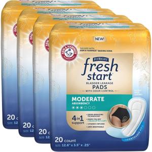 imageFitRight Fresh Start Urinary and Postpartum Incontinence Pads for Women Moderate Absorbency with Arm ampamp Hammer Baking Soda 80 Count 4 Packs of 2020 Count Pack of 4