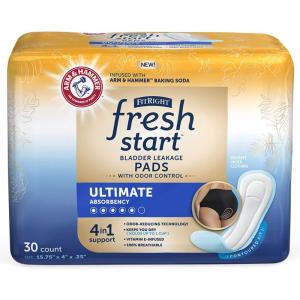 imageFitRight Fresh Start Urinary and Postpartum Incontinence Pads for Women Moderate Absorbency with Arm ampamp Hammer Baking Soda 80 Count 4 Packs of 2030 Count Pack of 1