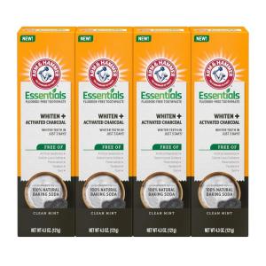 imageARM ampamp HAMMER Essentials FluorideFree Toothpaste Whiten  Activated Charcoal4 Pack of 43oz Tubes Clean Mint 100 Natural Baking Soda