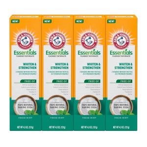 imageARM ampamp HAMMER Essentials Whiten ampamp Strengthen Fluoride Toothpaste4 Pack of 43oz Tubes Fresh Mint 100 Natural Baking Soda Fluoride Toothpaste