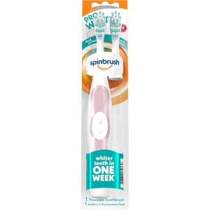 imageSpinbrush Pro Whiten BatteryPowered Electric Toothbrush Value Pack Medium Bristles Batteries Included 1 Brush ampamp 1 Replacement HeadWhite
