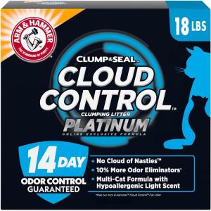 imageARM ampamp HAMMER Cloud Control Platinum MultiCat Clumping Cat Litter with Hypoallergenic Light Scent 14 Days of Odor Control 275lb18 LB