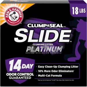 imageARM ampamp HAMMER Clump ampamp Seal Slide Platinum MultiCat Clumping Litter Easy Clean Superior Odor Control 275 Lbs18 lb