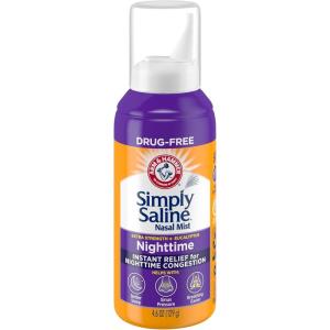 imageARM ampamp HAMMER Simply Saline Nighttime Nasal Mist 46oz Instant Relief for SEVERE Congestion One 46oz BottleNasal Mist
