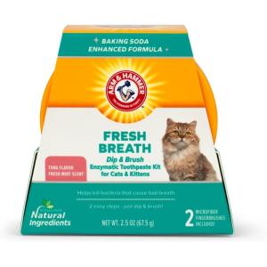 imageArm ampamp Hammer Dip ampamp Brush Fresh Breath Enzymatic Toothpaste Kit for Cats and Kittens with 2 Microfiber Finger Bushes 25 Ounces Tuna Flavor  Cat Dental Care KitTuna