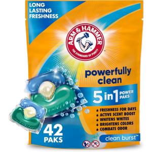 imageArm ampamp Hammer Clean Burst 5in1 Laundry Detergent Power Paks High Efficieny HE 42 CountClean Burst