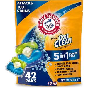 imageArm ampamp Hammer Plus OxiClean 5in1 Laundry Detergent Power Paks 42 Count Packaging may varyFresh Scent