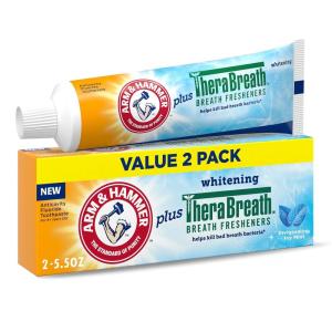 imageARM ampamp HAMMER Toothpaste Plus TheraBreath Breath Fresheners Invigorating ICY Mint Flavor Whitening Anticavity Fluoride Toothpaste for Bad Breath 55 Oz Pack of 2Fresheners