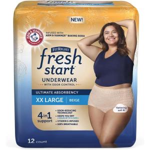 imageFitRight Fresh Start Incontinence and Postpartum Underwear for Women XL Beige 12 Count Ultimate Absorbency Disposable Underwear with The OdorControl Power of ARM ampamp HammerXXLarge 12 Count
