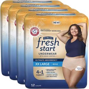 imageFitRight Fresh Start Incontinence and Postpartum Underwear for Women XL Beige 12 Count Ultimate Absorbency Disposable Underwear with The OdorControl Power of ARM ampamp HammerXXLarge 48 Count