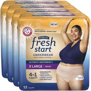imageFitRight Fresh Start Incontinence and Postpartum Underwear for Women XL Beige 12 Count Ultimate Absorbency Disposable Underwear with The OdorControl Power of ARM ampamp HammerXLarge 48 Count