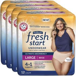 imageFitRight Fresh Start Incontinence and Postpartum Underwear for Women XL Beige 12 Count Ultimate Absorbency Disposable Underwear with The OdorControl Power of ARM ampamp HammerLarge 48 Count