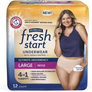 imageFitRight Fresh Start Incontinence and Postpartum Underwear for Women XL Beige 12 Count Ultimate Absorbency Disposable Underwear with The OdorControl Power of ARM ampamp HammerLarge 12 Count