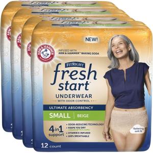 imageFitRight Fresh Start Incontinence and Postpartum Underwear for Women XL Beige 12 Count Ultimate Absorbency Disposable Underwear with The OdorControl Power of ARM ampamp HammerSmall 48 Count