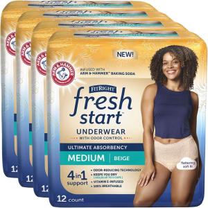 imageFitRight Fresh Start Incontinence and Postpartum Underwear for Women XL Beige 12 Count Ultimate Absorbency Disposable Underwear with The OdorControl Power of ARM ampamp HammerMedium 48 Count