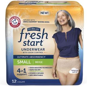 imageFitRight Fresh Start Incontinence and Postpartum Underwear for Women XL Beige 12 Count Ultimate Absorbency Disposable Underwear with The OdorControl Power of ARM ampamp HammerSmall 12 Count