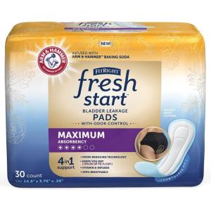 imageFitRight Fresh Start Postpartum and Incontinence Pads for Women Maximum Absorbency 30 Count Bladder Leakage Pads with The OdorControl Power of ARM ampamp Hammer 30 Count Pack of 130 Count Pack of 1