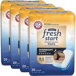 imageFitRight Fresh Start Postpartum and Incontinence Pads for Women Overnight Absorbency 20 Count Bladder Leakage Pads with The OdorControl Power of ARM ampamp Hammer 20 Count Pack of 120 Count Pack of 4