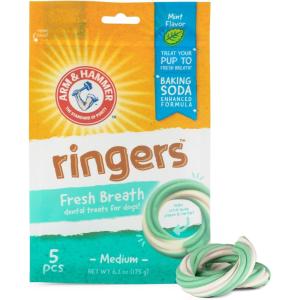 imageArm ampamp Hammer for Pets Ringers Fresh Breath Dental Treats for DogsValue Pack32 Pcs Dog Dental Chews Fight Bad Dog BreathPlaque ampamp Tartar Without Brushing With Baking SodaPack of 132 CountMint