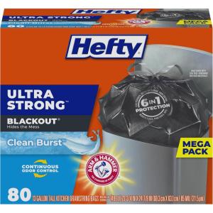 imageHefty Ultra Strong 13 Gallon Trash Bags Tall Kitchen Trash Bags 13 Gallon Size Drawstring Closure Continuous Odor Control White Lavender and Sweet Vanilla Scent 110 BagsBlack