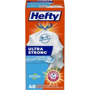 imageHefty Ultra Strong 13 Gallon Trash Bags Tall Kitchen Trash Bags 13 Gallon Size Drawstring Closure Continuous Odor Control White Lavender and Sweet Vanilla Scent 110 BagsClean Burst