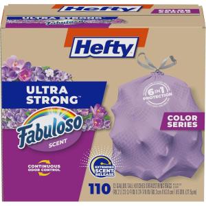 imageHefty Ultra Strong 13 Gallon Trash Bags Tall Kitchen Trash Bags 13 Gallon Size Drawstring Closure Continuous Odor Control White Lavender and Sweet Vanilla Scent 110 BagsPurple