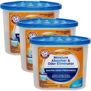 imageArm ampamp Hammer Essentials Disposable Moisture Absorber and Odor Eliminator Tub Fragrance Free 1 lb Attracts and Traps Excess Moisture Ideal Closet Dehumidifier Pack of 3Clean Burst