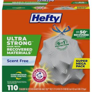 imageHefty Ultra Strong 13 Gallon Trash Bags Tall Kitchen Trash Bags 13 Gallon Size Drawstring Closure Continuous Odor Control White Unscented 80 BagsGrey
