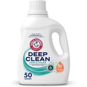 imageARM ampamp HAMMER Deep Clean Free ampamp Clear Liquid Laundry Detergent Free of Dyes Perfumes and Phosphates Suitable for Sensitive Skin Dermatologist Tested 75 Fl Oz 50 Loads