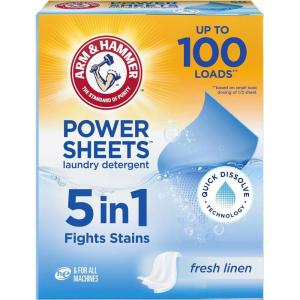 image:imageARM amp HAMMER Power Sheets Laundry Detergent Fresh Breeze Scent Dissolves in All Wash Temps Lightweight and TravelReady 60ct Up to 120 Small LoadsFresh Linen
